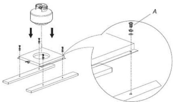 Technical diagram showing a mechanical assembly with labeled component A, including a top component and a close-up view of the assembly.