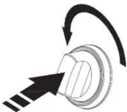 Diagram of a mechanical knob with directional arrows indicating rotation (no text or symbols)