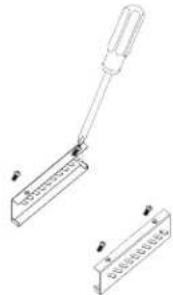Technical line drawing of a mechanical clamp or tool interacting with two rectangular components (no text or symbols)