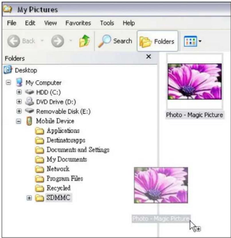 My Pictures File Edit View Favorites Tools Help Back Search Folders Folders Desktop My Computer + HDD (C:) + DVD Drive (D:) + Removable Disk (E:) - Mobile Device Applications Destinatorapps Documents and Settings My Documents Network Program Files Recycled SDMMC Photo - Magic Picture Photo - Magic P…