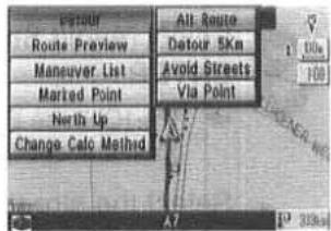 Route Preview Route Preview Maneuver List Marked Point North Up Change Calc Method Alt Route Detour 5Km Avoid Streets Via Point A7 100m 100m 325km