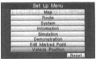 Set Up Menu Map Route System Information Simulation Demonstration Edit Marked Point Vehicle Position Reset