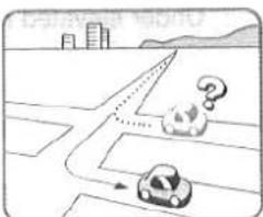 Diagram showing a car on a road with a question mark and a question mark above it, possibly indicating confusion or inquiry.