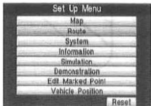 Set Up Menu Map Route System Information Simulation Demonstration Edit Marked Point Vehicle Position Reset