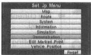Set Up Menu Map Route System Information Simulation Demonstration Edit Marked Point Vehicle Position Reset