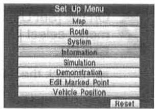 Set Up Menu Map Route System Information Simulation Demonstration Edit Marked Point Vehicle Position Reset