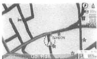 Scanned map image showing London and surrounding areas with location markers and a scale bar