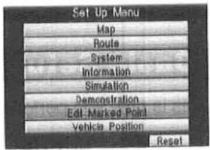Set Up Menu Map Route System Information Simulation Demonstration Edit-Marked Point Vehicle Position Reset