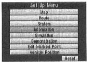 Set Up Menu Map Route System Information Simulation Demonstration Edit Marked Point Vehicle Position Reset