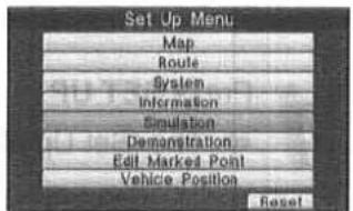 Set Up Menu Map Route System Information Simulation Demonstration Edit Marked Point Vehicle Position Reset