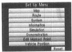 Set Up Menu Map Route System Information Simulation Demonstration Edit Marked Point Vehicle Position Reset