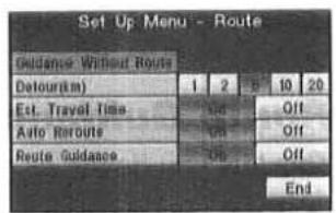Set Up Menu - Route Guidance Without Route Datourism) 1 2 3 10 20 Est. Travel Time Off Auto Route Off Route Guidance Off End