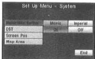 Set Up Menu - System Material Name: Material CST Screen Pos Map Area Movie On Imperial Off End