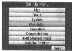 Set Up Menu Map Route System Information Simulation Demonstration Edit Marked Point Vehicle Position Reset