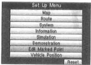 Set Up Menu Map Route System Information Simulation Demonstration Edit Marked Point Vehicle Position Reset