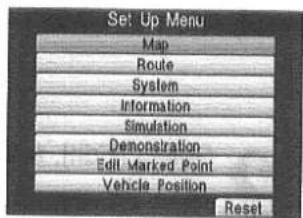 Set Up Menu Map Route System Information Simulation Demonstration Edit Marked Point Vehicle Position Reset