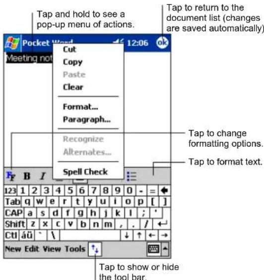 Tap and hold to see a pop-up menu of actions. Tap to return to the document list (changes are saved automatically) Meeting not Cut Copy Paste Clear Format... Paragraph... Recognize Alternates... Spell Check Tap to change formatting options. Tap to format text. 123 1 2 3 4 5 6 7 8 9 0 - = ◆ Tab q w e r t y u i o p [ ] CAP a s d f g h j k l ; ' Shift z x c v b n m , . / ← CtI áü ` \ New Edit View Tools ↑ Tap to show or hide the tool bar.