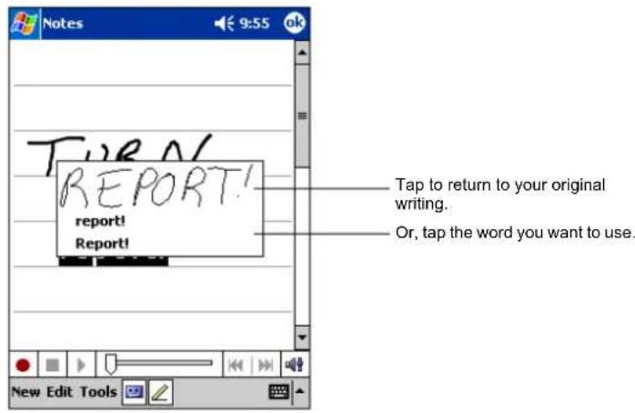 Notes TURN! REPORT! report! Report! Tap to return to your original writing. Or, tap the word you want to use. New Edit Tools