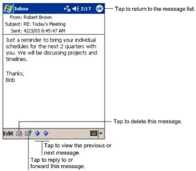 Inbox From: Robert Brown Subject: RE: Today's Meeting Sent: 4/23/03 8:45:47 AM Tap to return to the message list. Just a reminder to bring your individual schedules for the next 2 quarters with you. We will be discussing projects and timelines. Thanks, Bob Tap to delete this message. Edit Tap to view the previous or next message. Tap to reply to or forward this message.
