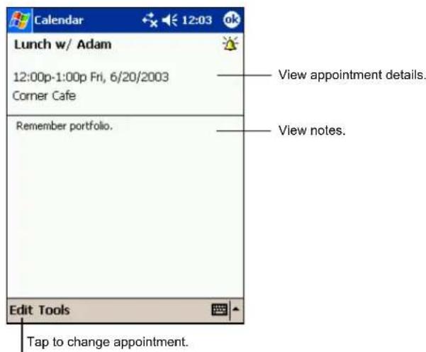 Calendar Lunch w/ Adam 12:00p-1:00p Fri, 6/20/2003 Corner Cafe Remember portfolio. Edit Tools Tap to change appointment. View appointment details. View notes.