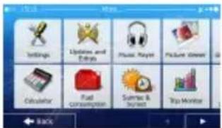 Settings Updates and Extracts Music Players Picture Camera Calculator Fast consumption Summer & Sunset Tips Monitor Back