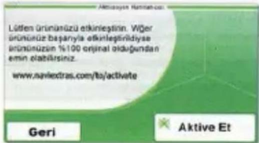 Aktiayan Nariakas Lütfen ürünüzü etkinleştinin. Wöger ürünüz başarıyla etkinleştinildiyse ürünüzün 1%100 original olduğundan emin olabilirsiniz. www.navlectras.com/to/activate Geri Aktive Et