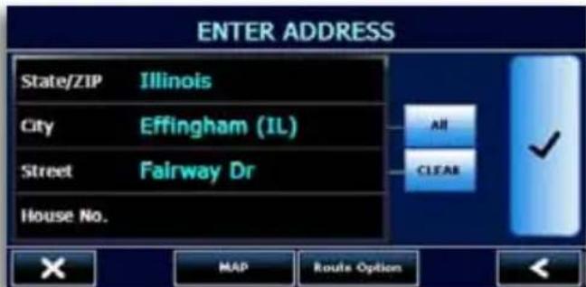 ENTER ADDRESS State/ZIP Illinois City Effingham (IL) Street Fairway Dr House No. All CLEAR ✗ MAP Route Option