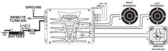 GROUND REMOTE TURN-ON BATTERY A. 10" +18" +24" 756C RIGHT SPEAKER(S) RIGHT SPEAKER(S) LEFT SPEAKER(S) EFFECTED SPEAKER(S)