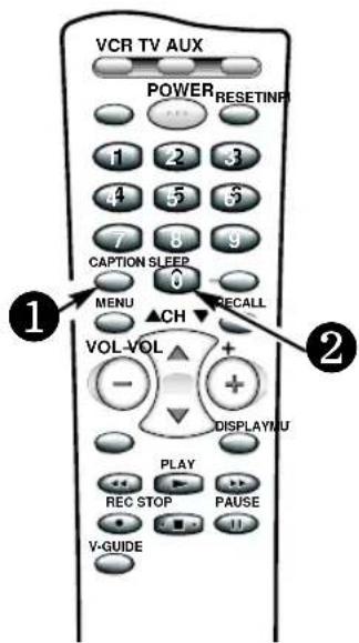 VCR TV AUX POWER RESETINF 1 2 3 4 5 6 7 8 9 CAPTION SLEEP MENU ▲CH ▼ RECALL VOL-VOL + - + + DISPLAY/U PLAY REC STOP PAUSE V-GUIDE