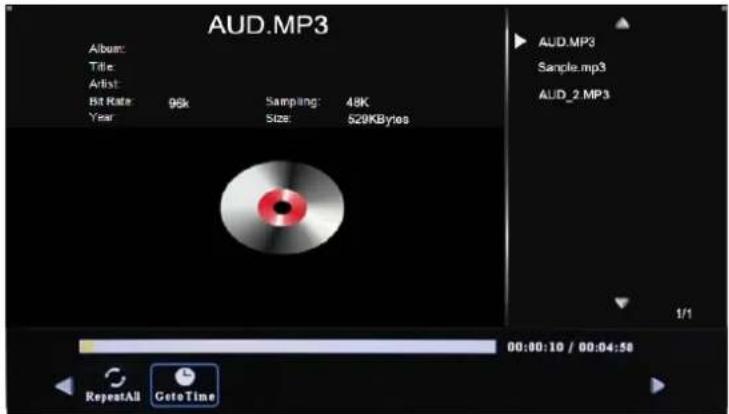 AUD.MP3 Album: Title: Artist: Bit Rate: 96k Sampling: 48K Year Size: 529KBytes AUD.MP3 Sample.mp3 AUD_2.MP3 1/1 00:00:10 / 00:04:50 RepeatAll GetoTime