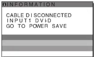 INFORMATION CABLE DISCONNECTED INPUT1 DVD GO TO POWER SAVE