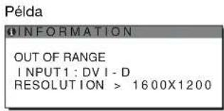 Példa INFORMATION OUT OF RANGE INPUT1: DV I - D RESOLUTION > 1600X1200