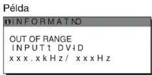 Példa INFORMATNO OUT OF RANGE INPUT1 DVID xxxx.xkHz/xxxxz