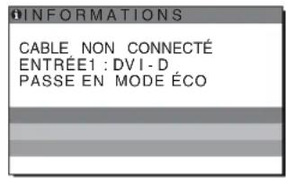 INFORMATIONS CABLE NON CONNECTÉ ENTRÉE1 : DVI - D PASSE EN MODE ÉCO