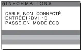 INFORMATIONS CABLE, NON CONNECTÉ ENTRÉE1:DVI - D PASSE EN MODE ÉCO