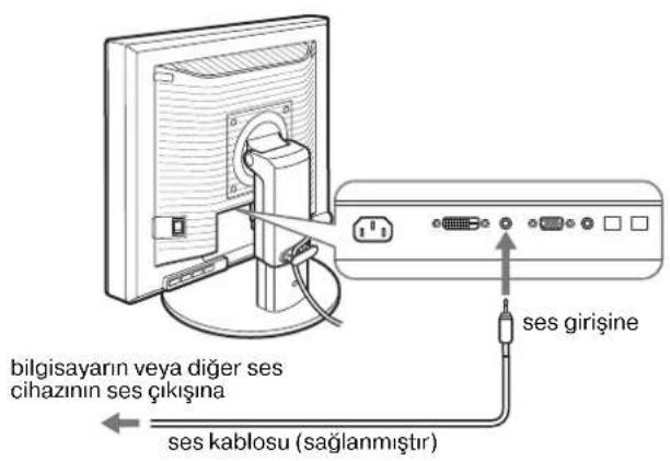 bilgisayarın veya diğer ses cihazının ses çıkışına ses kablosu (sağlanmıştır) ses girişine