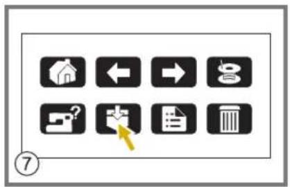 Grid of black square icons with white symbols and arrows, including home, left-pointing arrow, document, question mark, and trash bin.