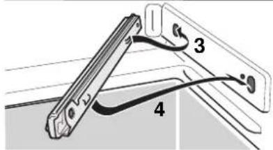 Diagram showing a mechanical assembly with labeled parts 3 and 4, likely illustrating a linkage or mounting mechanism.