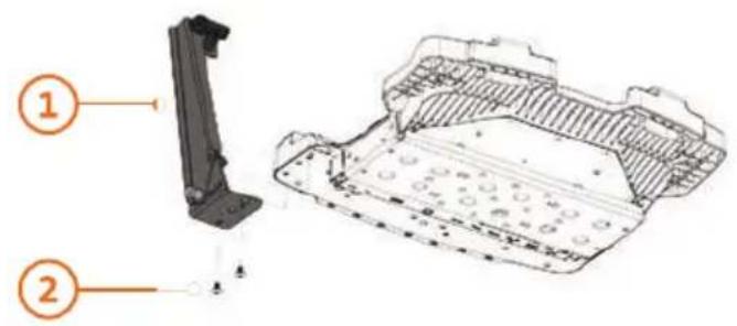 Technical diagram of a mechanical component with labeled parts ① and ②, showing cross-sectional views and internal structure.