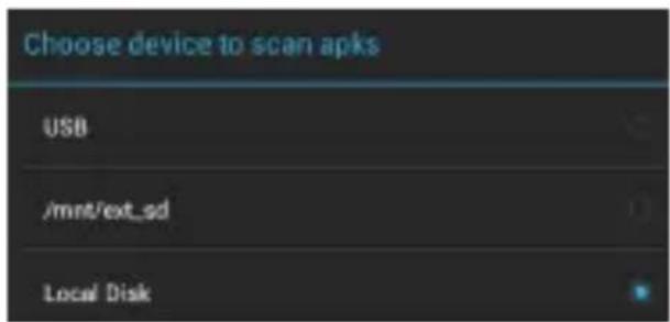 Choose device to scan apps USB /mnt/ext_sd Local Disk