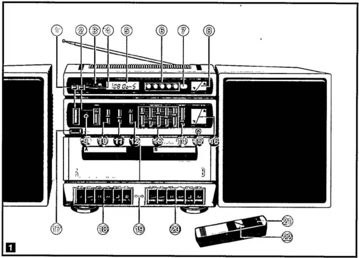 Diagram of a portable electronic device with numbered components and labeled ports, likely for electronics or signal processing.