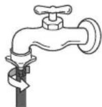 Line drawing of a faucet with a handle and valve (no text or symbols)