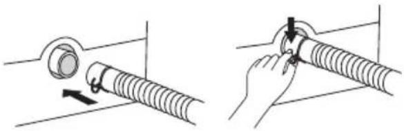 Illustration showing two steps of a coiled spring or hose assembly, with no text or symbols present.