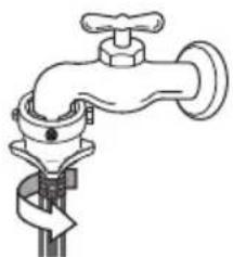 Line drawing of a faucet with a handle and base, no text or symbols present