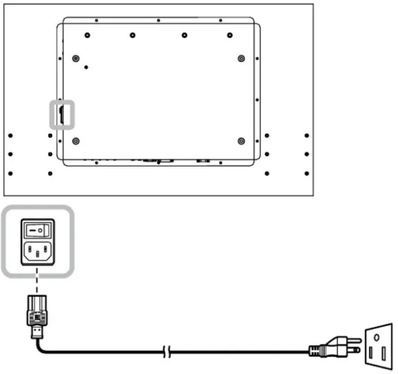 Diagram showing a device connected to an electrical outlet via a power plug, with a magnified view of the component being installed.