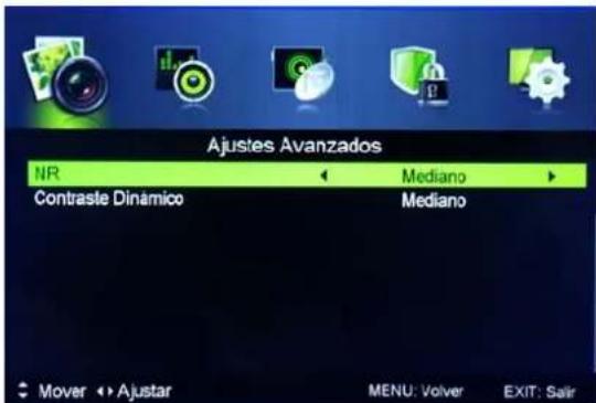 Ajustes Avanzados NR Mediano Contraste Dinámico Mediano Mover Ajustar MENU: Volver EXIT: Salir