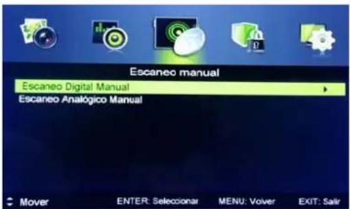 Escaneo manual Escaneo Digital Manual Escaneo Analogico Manual Mover ENTER: Seleccionar MENU: Volver EXIT: Salir