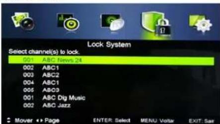 Lock System Select channel(s) to lock. 001 ABC News 24 002 ABC1 003 ABC2 004 ABC1 005 ABC3 001 ABC Dig Music 002 ABC Jazz Mover Page ENTER: Select MENU: Voltaa EXIT: San