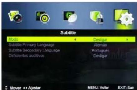 Subtitle Mode Desligar Subtitle Primary Language Alemão Subtitle Secondary Language Português Deficientes auditivos Desligar Mover ▶▶ Ajustar MENU: Voltae EXIT: Sale
