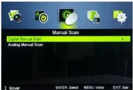 Manual Scan Digital Manual Scan > Analog Manual Scan Mover ENTER: Select MENU: Volta EXIT: Sair